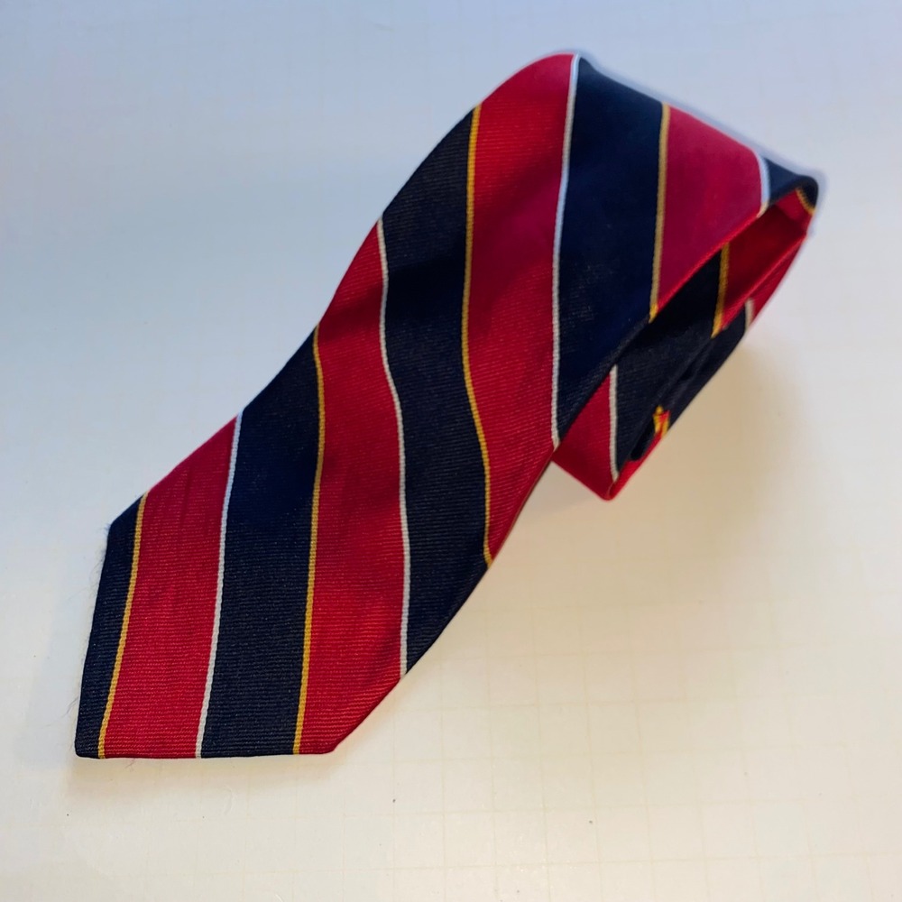 Brooks Brothers Makers Silk Repp Stripe Tie Red Navy Blue Gold Made in USA